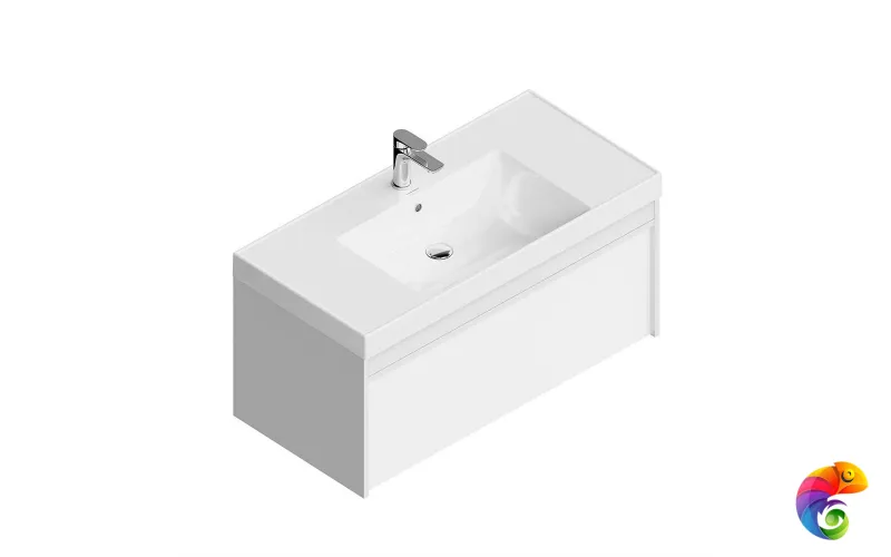 MOD.100.1+1/WHT Тумба MODULA подвесная 100 с ящиком 1+1, белая глянцевая