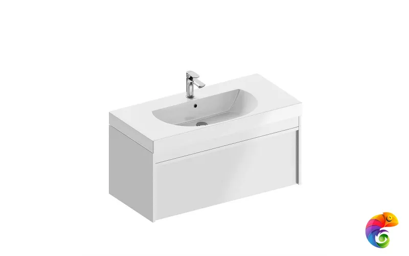 MOD.100.1+1/WHT Тумба MODULA подвесная 100 с ящиком 1+1, белая глянцевая