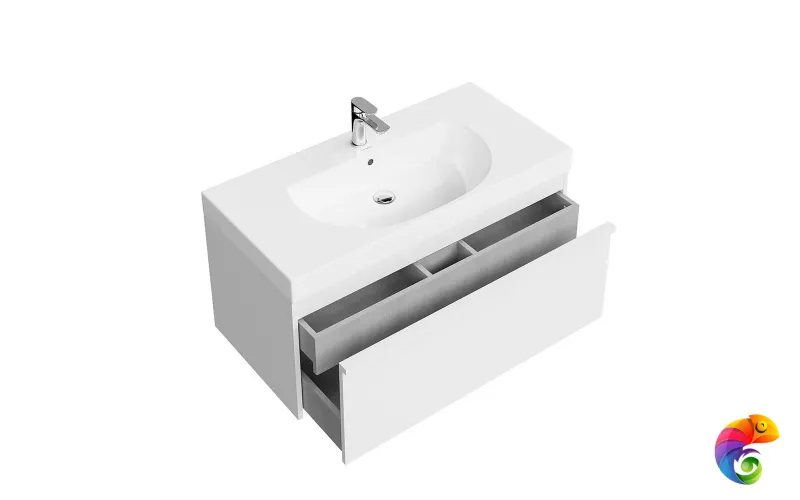 MOD.100.1+1/WHT Тумба MODULA подвесная 100 с ящиком 1+1, белая глянцевая