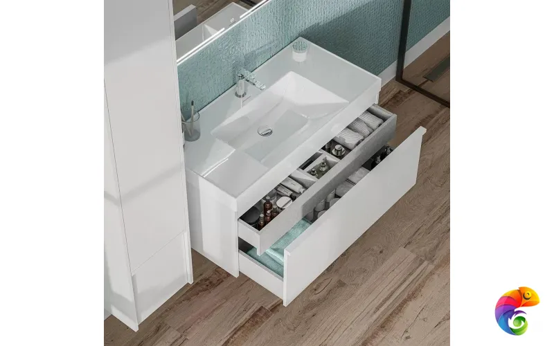 MOD.100.1+1/WHT Тумба MODULA подвесная 100 с ящиком 1+1, белая глянцевая