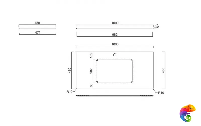 KM6012G0501RP100Ur2 Столешница для раковин, встраиваемых снизу, Про Чементо 100, серый светлый натуральный