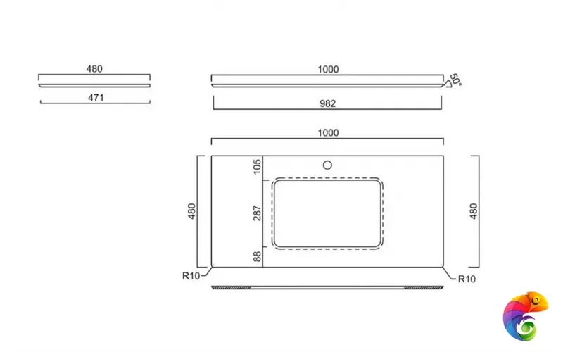 KM6012G0471RP100Ur2 Столешница для раковин, встраиваемых снизу, Бричиола 100, белый натуральный