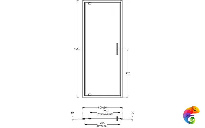 VE.80.PD.CR Душевая дверь VETRO, распашная, 80х195, хром