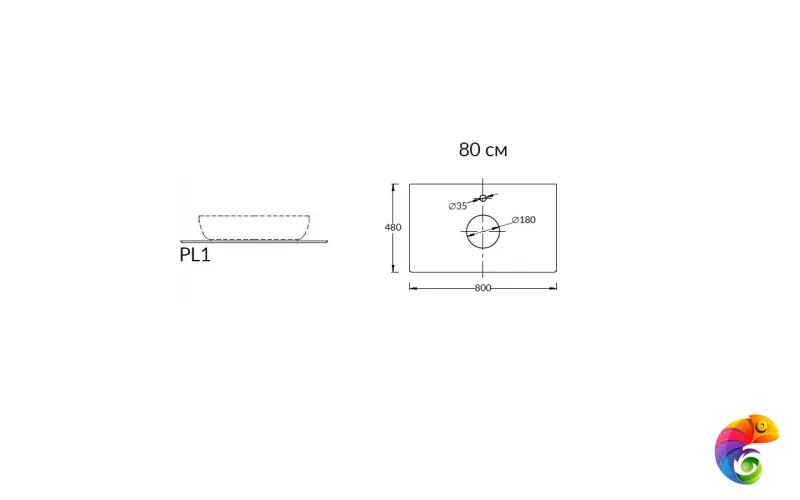 PL1.DD500600R\80 Спец. изделие для накладных раковин 80 см Про Дабл антрацит