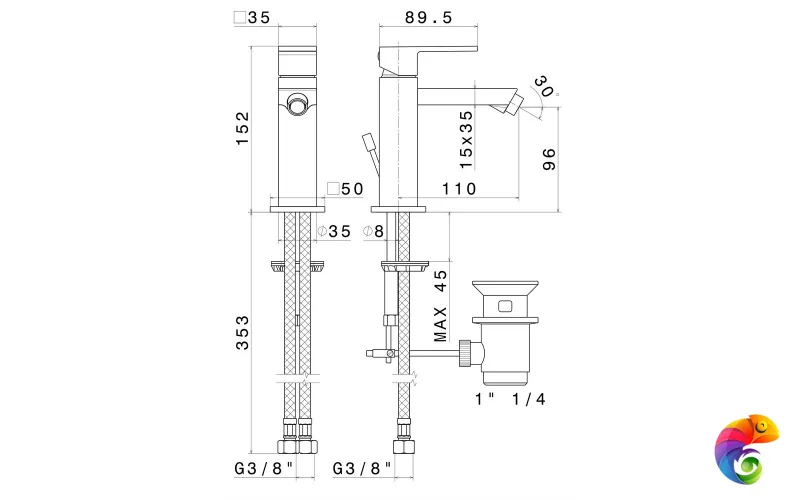 66425KM.01.093 Смеситель однорычажный для биде с донным клапаном 3/8 матовый черный