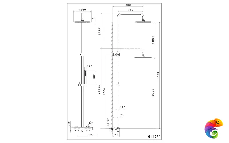 61157KM.21.018 Душевая колонна с термостатическим смесителем
