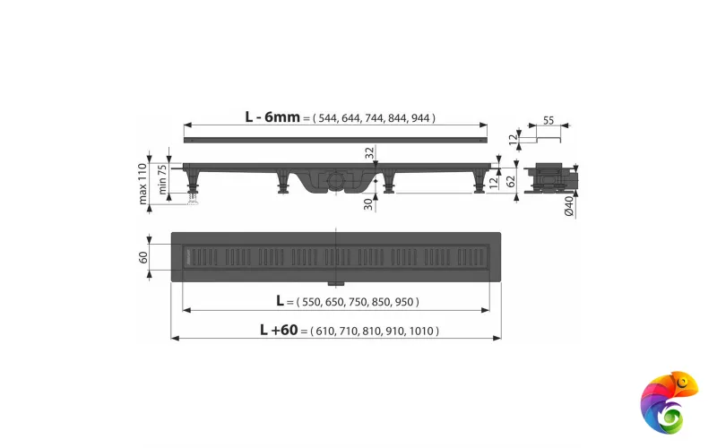 APZ10BLACK-850KM Душевой лоток smart из нержавеющей стали, черный