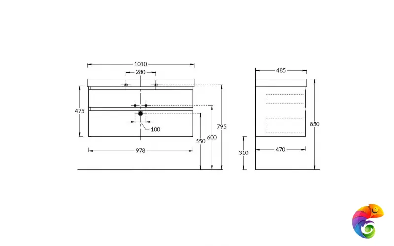 CUB.100.2\LIM Тумба CUBO подвесная с ящиками 100, лимо матовая