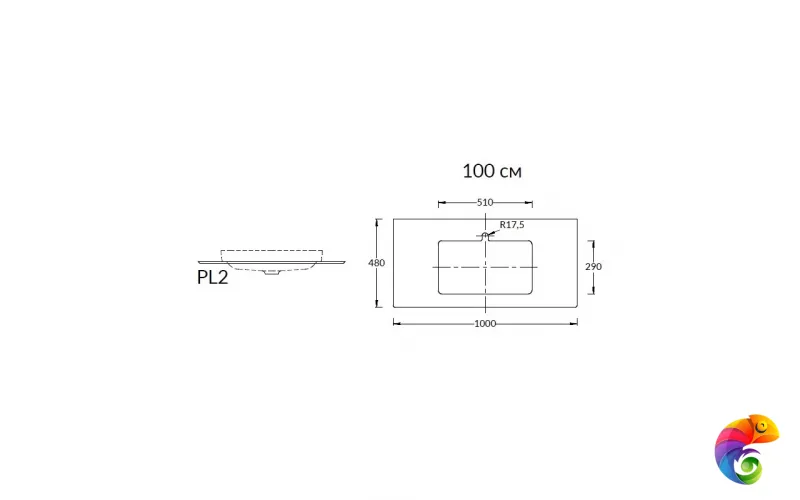 PL2.DL500920R/100 Спец. изделие декоративное из керамогранита Фондамента 100, серое