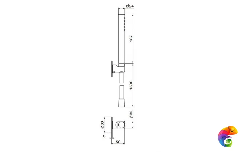 857KM.01.093 Ручной душ OLE с держателем для лейки и шлангом, без выхода для подачи воды, матовый черный