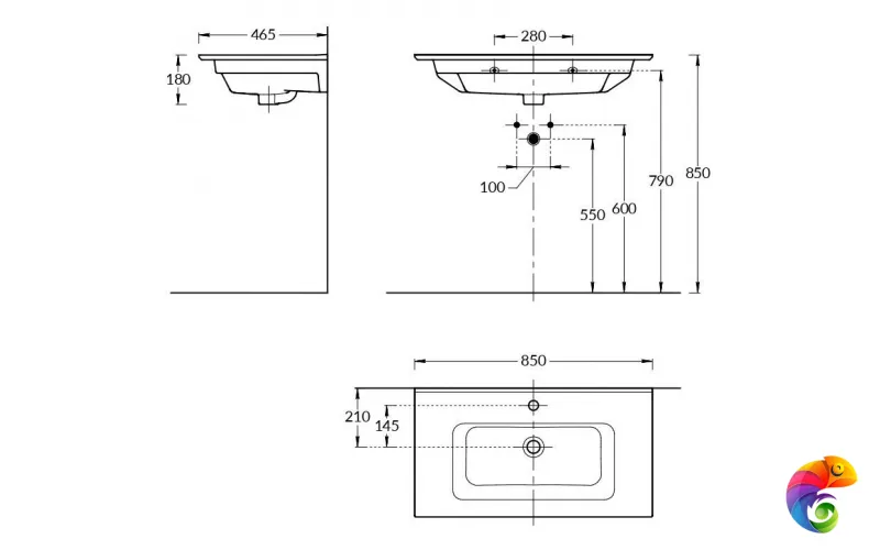 PI.wb.85 Раковина PIANO 85 см с крепежом