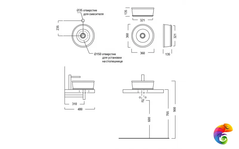 CI.wb.36 Раковина CIRCO накладная 36 см.