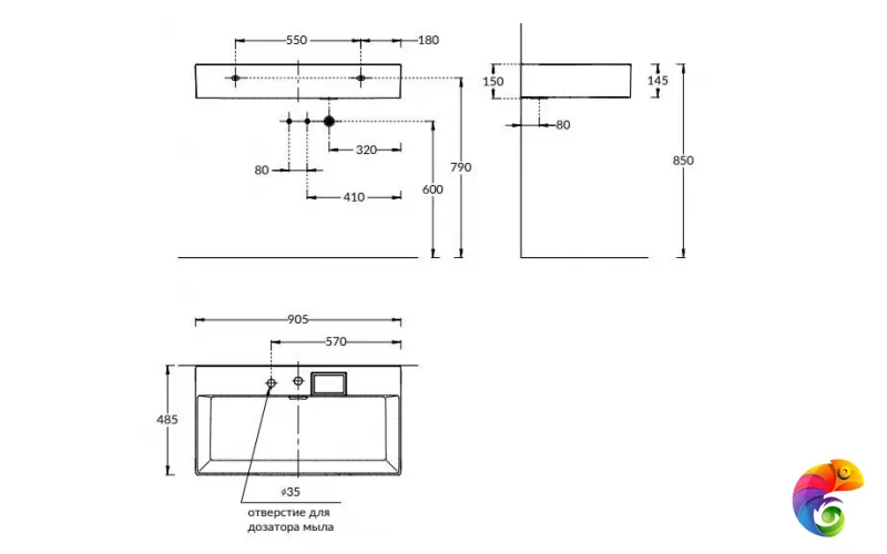 LO.wb.90.2 Раковина LOGICA мебельная\подвесная с двумя отверстиями 90, белая глянцевая
