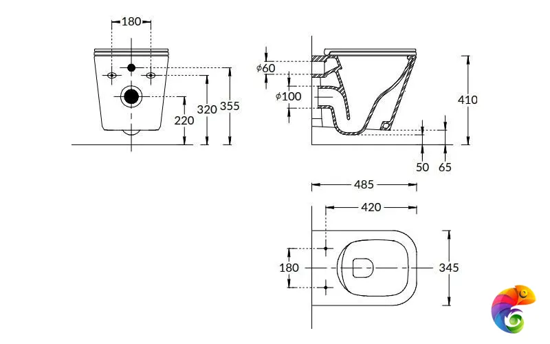 CU.wc.02 Унитаз CUBO подвесной безободковый с крепежом и сиденьем, белый глянцевый