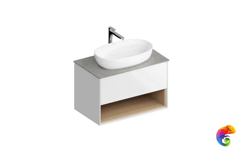 PLB.M.80.1/WHT.V Тумба PLAZA Modern подвесная 80, 1 ящик + полка, белая глянцевая