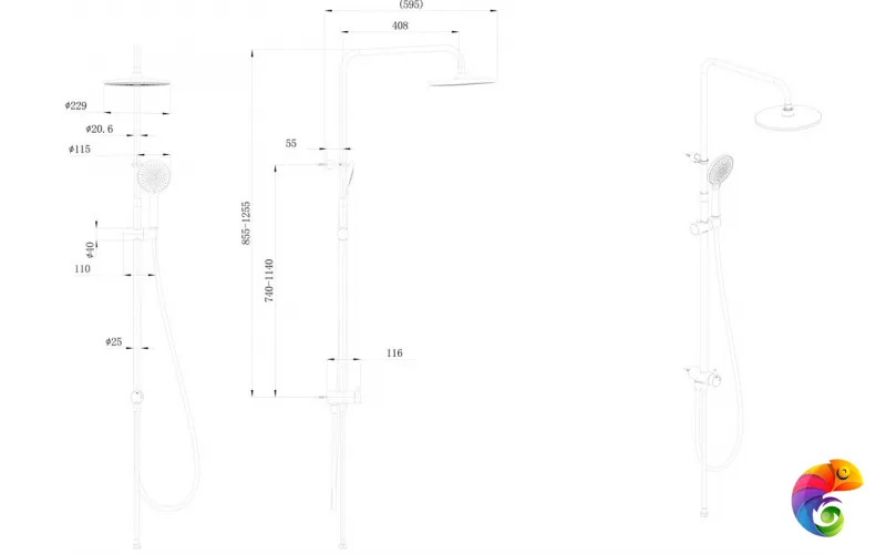 FO.101.KM.BLK.M Душевая колонна круглая FONTE на 2 потока без смесителя, черный матовый