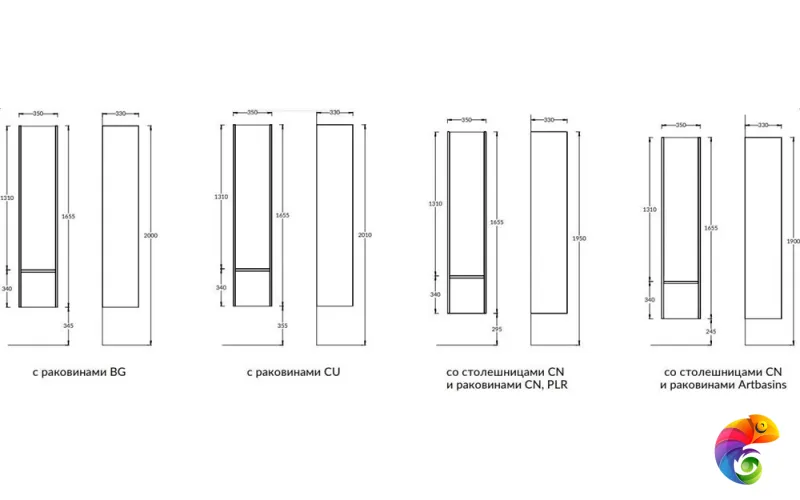 MOD.165/WHT Пенал MODULA подвесной 165 с дверцей и ящиком, белый глянцевый