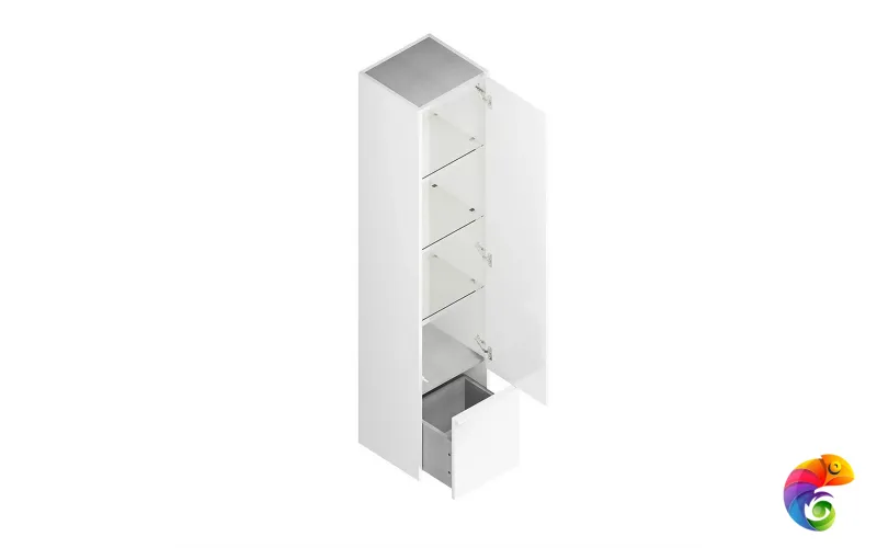 MOD.165/WHT Пенал MODULA подвесной 165 с дверцей и ящиком, белый глянцевый