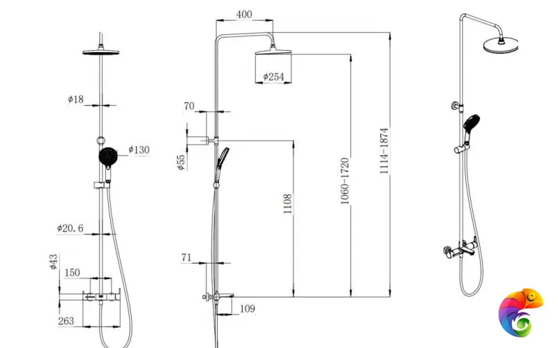 FO.201.KM.CR Душевая колонна FONTE на 3 потока с фикс.изливом и  механическим смесителем, хром