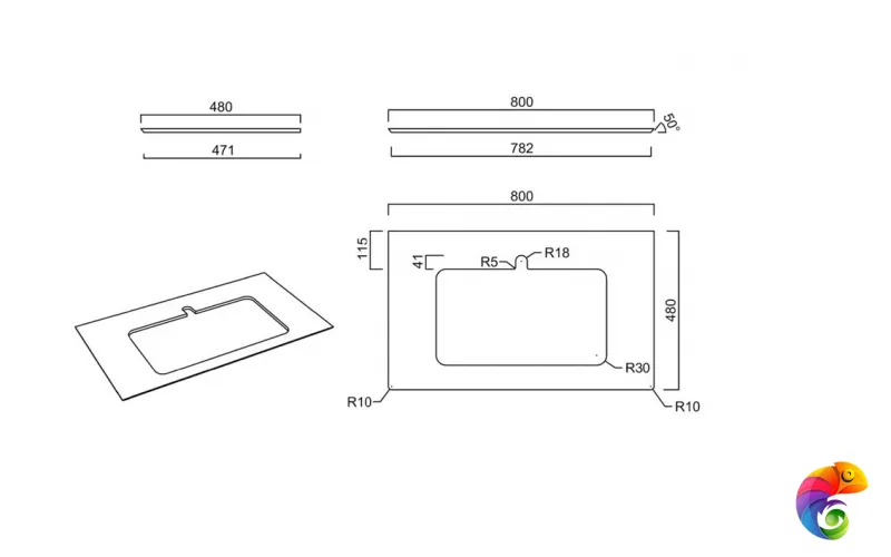 PL2.SG50008220R/80 Столешница из керамогранита для раковин, встраиваемых сверху, Монте Тиберио 80 см, белый натуральный