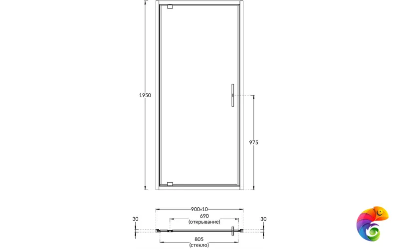 VE.90.PD.BLK.M Душевая дверь VETRO, распашная, 90х195, матовый черный