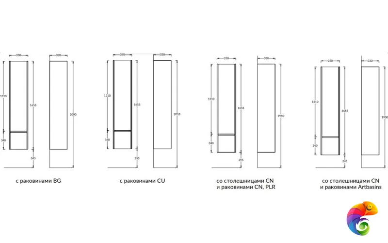 MO.165\AR Пенал MODULA подвесной 170 с дверцей и ящиком, арабика