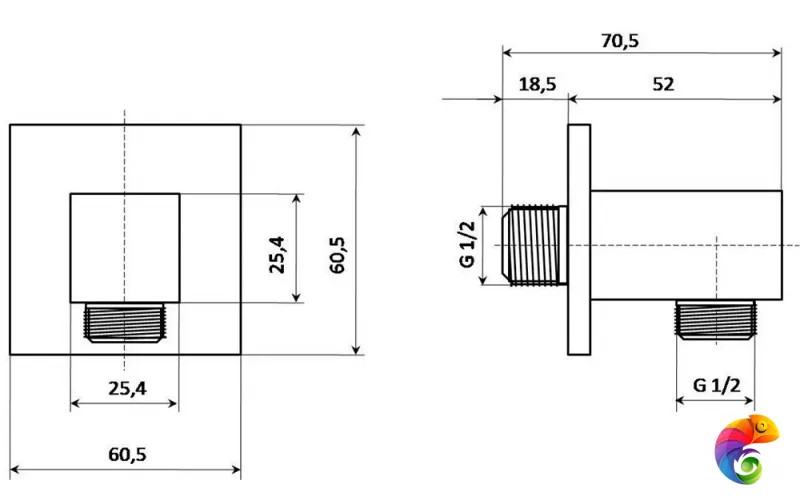 AC50CR503PQKM Вывод FIORETTO для воды квадратный, хром