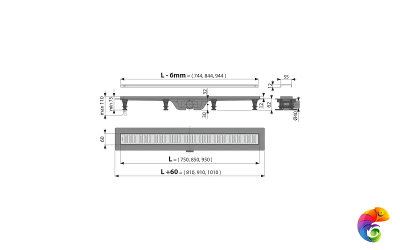 APZ10-750KM Душевой лоток smart из нержавеющей стали