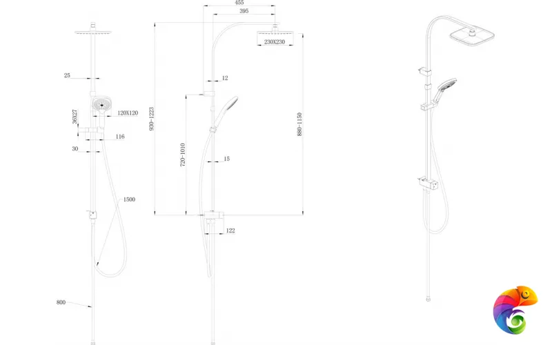FO.102.KM.BLK.M Душевая колонна квадратная FONTE на 2 потока без смесителя, черный матовый