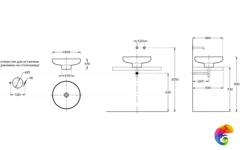 KMSFWb46GWh0 Раковина SAFI накладная 46 с крепежом, белая глянцевая