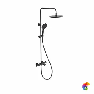 FO.301.KM.BLK.M Душевая колонна FONTE на 3 потока с фикс.изливом с термостатическим смесителем, черный матовый