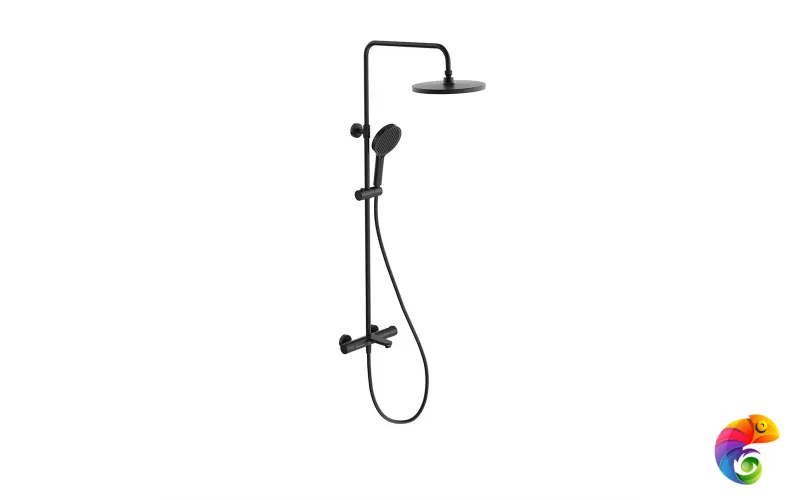 FO.301.KM.BLK.M Душевая колонна FONTE на 3 потока с фикс.изливом с термостатическим смесителем, черный матовый