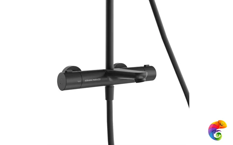 FO.301.KM.BLK.M Душевая колонна FONTE на 3 потока с фикс.изливом с термостатическим смесителем, черный матовый