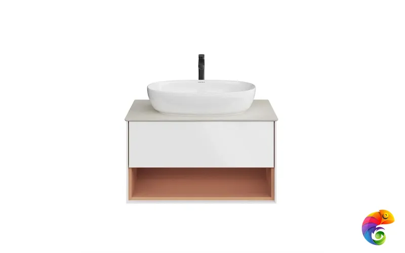 KMPMCb80MSh1 Тумба PLAZA Modern подвесная 80, push, 1 ящик, подсветка, белая матовая+сахара