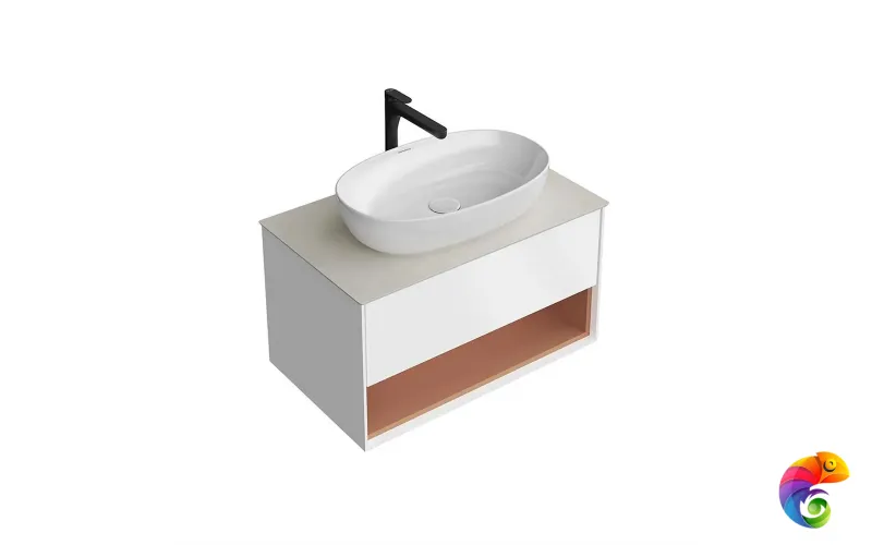 KMPMCb80MSh1 Тумба PLAZA Modern подвесная 80, push, 1 ящик, подсветка, белая матовая+сахара