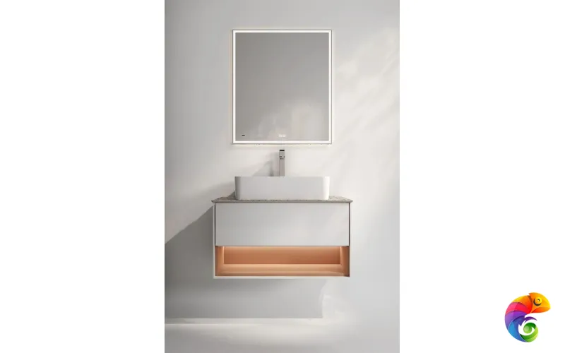 KMPMCb80MSh1 Тумба PLAZA Modern подвесная 80, push, 1 ящик, подсветка, белая матовая+сахара