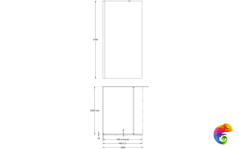 VE.100.WI.CR Душевая перегородка VETRO, 100х195, хром 8 мм