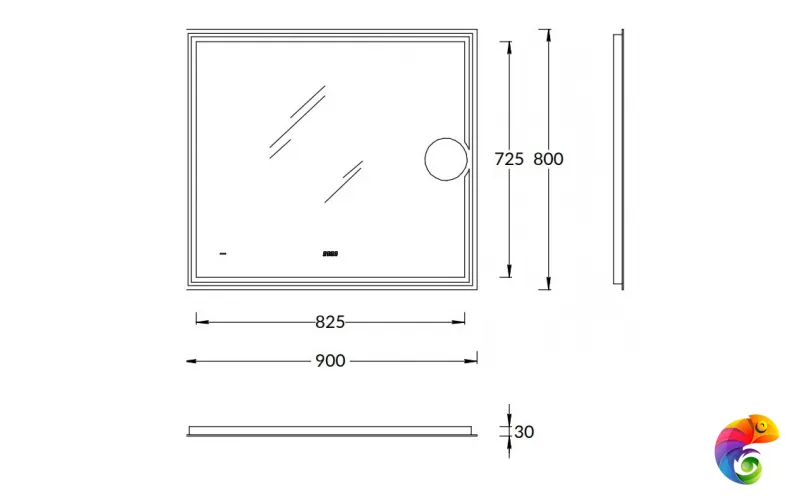 TE.mi.90.1 Зеркало TECNO c LED 90 с макролинзой, с подсветкой, с функцией антизапотевание, белый глянцевый