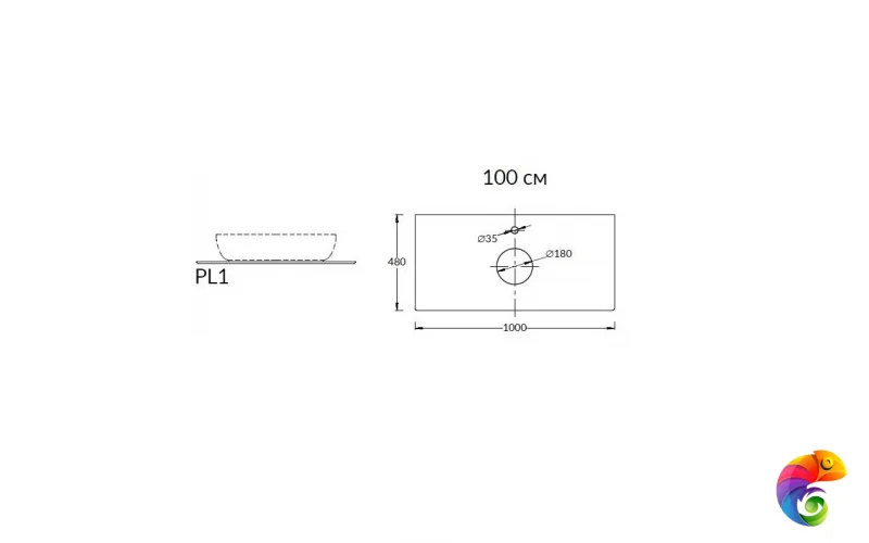 PL1.DD500600R\100 Спец. изделие для накладных раковин 100 см Про Дабл антрацит