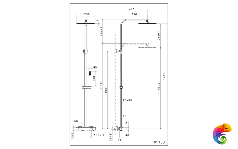 61158KM.01.093 Душевая колонна с термостатическим смесителем матовый черный
