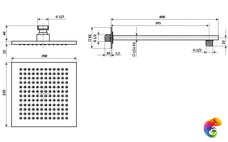 AC50CR759Q20EBIKM Рассеиватель FIORETTO для верхнего душа 200х200, хром