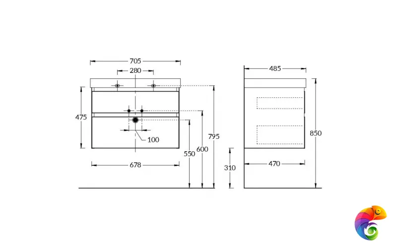 CUB.70.2/WHT.M Тумба CUBO подвесная с ящиками 70, белая матовая