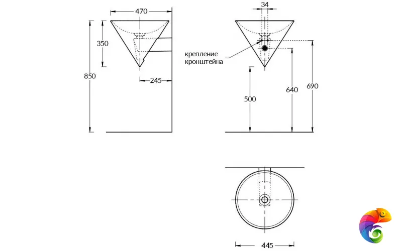 CO.wb.44 Раковина CONO 44 см без крепежа