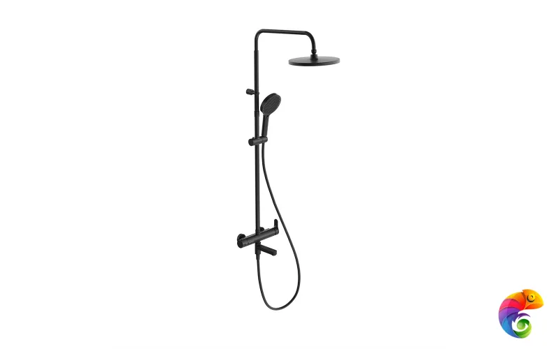 FO.202.KM.BLK.M Душевая колонна FONTE на 3 потока с пов.изливом и механическим смесителем, черный матовый