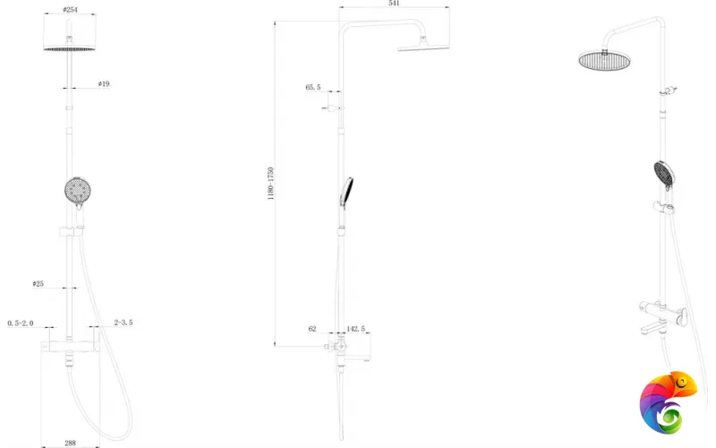 FO.202.KM.BLK.M Душевая колонна FONTE на 3 потока с пов.изливом и механическим смесителем, черный матовый
