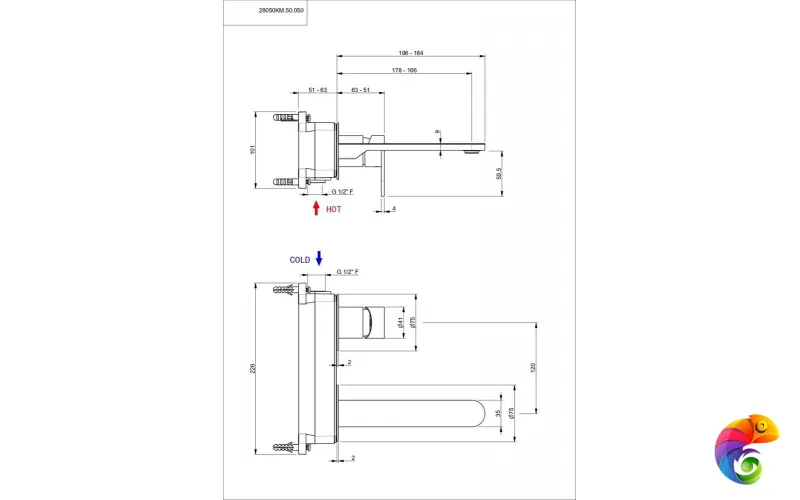 28050KM.50.050 Смеситель для раковины SIARA настенный, с внутренней частью, нержавеющая сталь