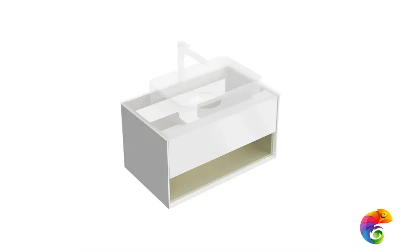 KMPMCb80MSg1 Тумба PLAZA Modern подвесная 80, push, 1 ящик, подсветка, белая матовая+шалфей