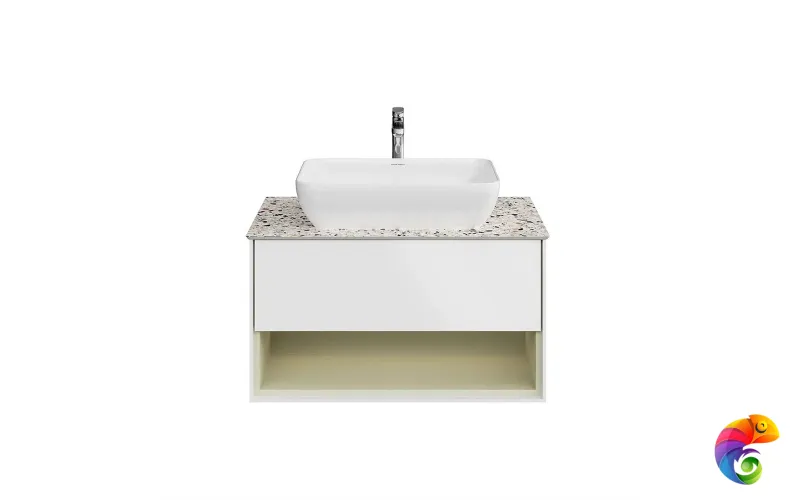 KMPMCb80MSg1 Тумба PLAZA Modern подвесная 80, push, 1 ящик, подсветка, белая матовая+шалфей