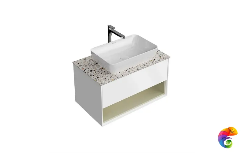 KMPMCb80MSg1 Тумба PLAZA Modern подвесная 80, push, 1 ящик, подсветка, белая матовая+шалфей