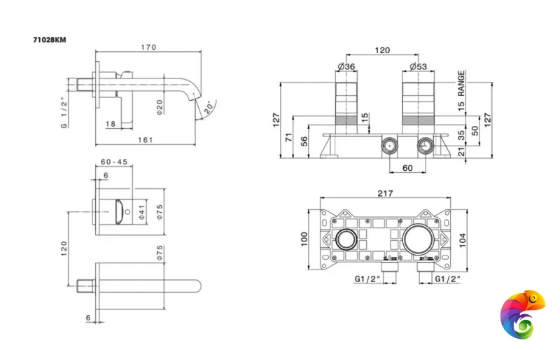 71028KM.21.018 Смеситель для раковины Linea/Линеа/Линеа однорычажный, настенный c внутр.частью, хром